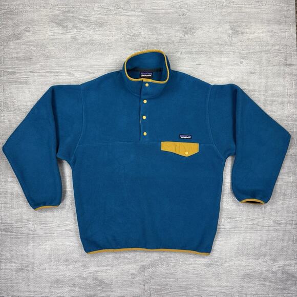 Vintage Patagonia Synchilla Men’s Sz M Yellow Blue Snap-T Fleece Pullover 25450 - Picture 2 of 9